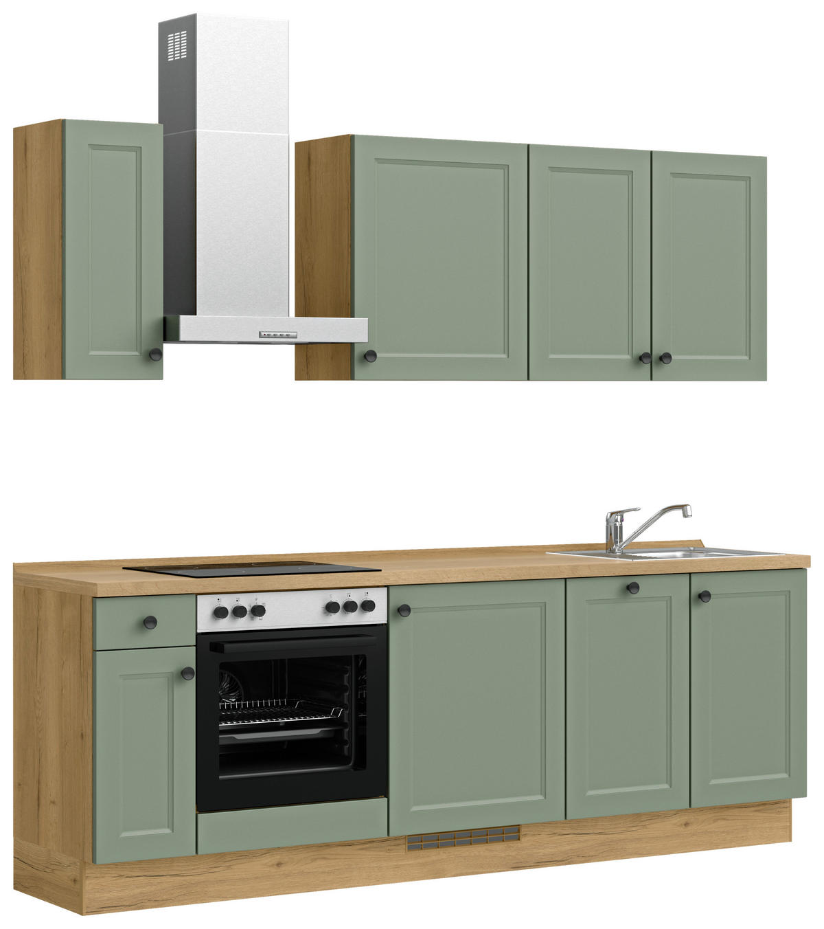 KÜCHENLEERBLOCK 240 cm   in Grün, Eichefarben  - Eichefarben/Schwarz, MODERN, Holzwerkstoff/Metall (240cm) - Nobilia