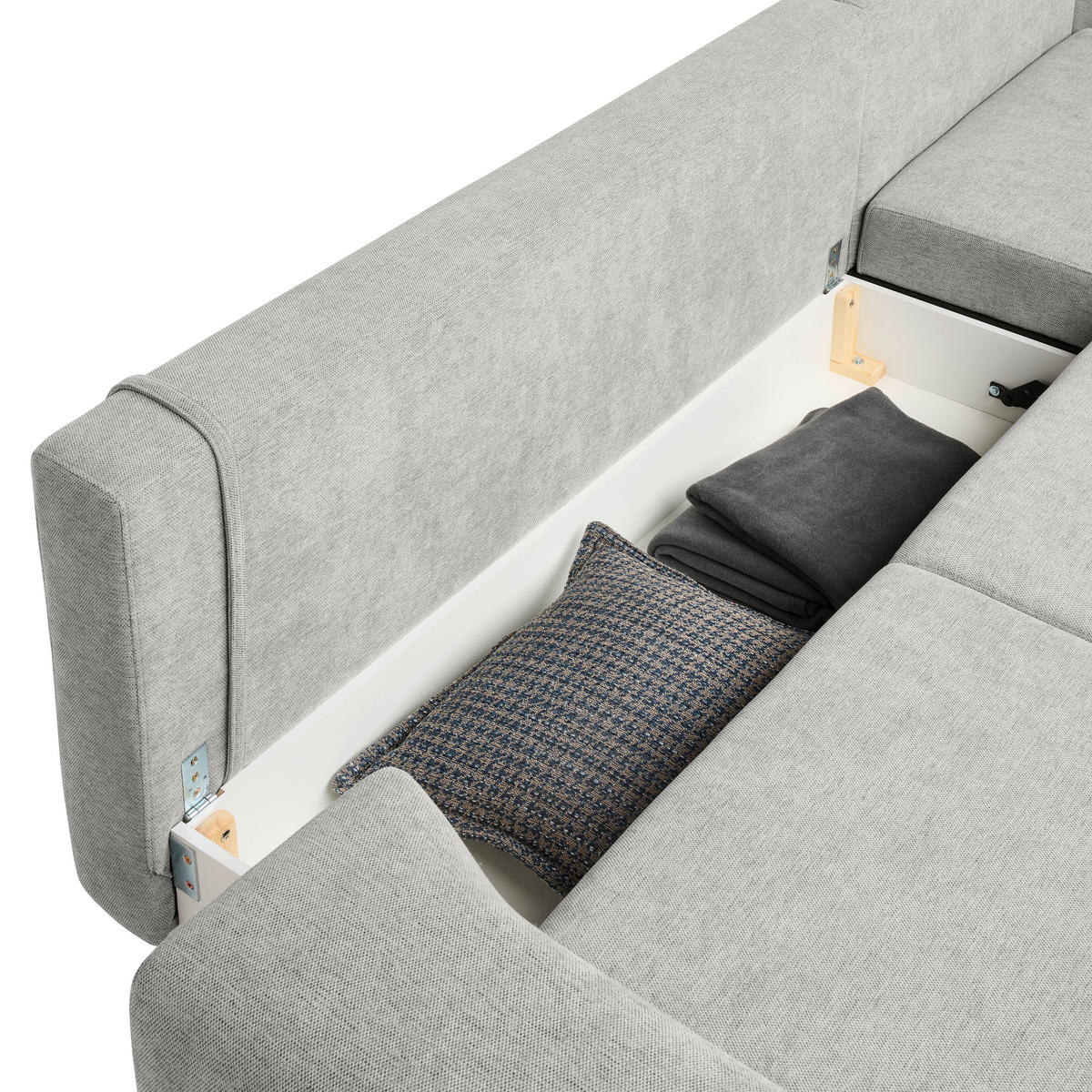 ECKSOFA inkl. Funktionen Creme Webstoff Rückenkissen, Bettkasten, Schlaffunktion, Rücken echt  - Wengefarben/Creme, Design, Holz/Textil (314/211cm) - Stylife