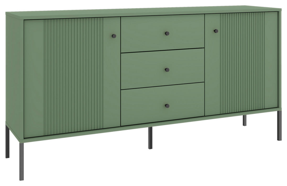 SIDEBOARD Iseo  in 154,5/79/39 cm  - Dunkelgrün/Schwarz, Design, Holzwerkstoff/Metall (154,5/79/39cm) - Xora