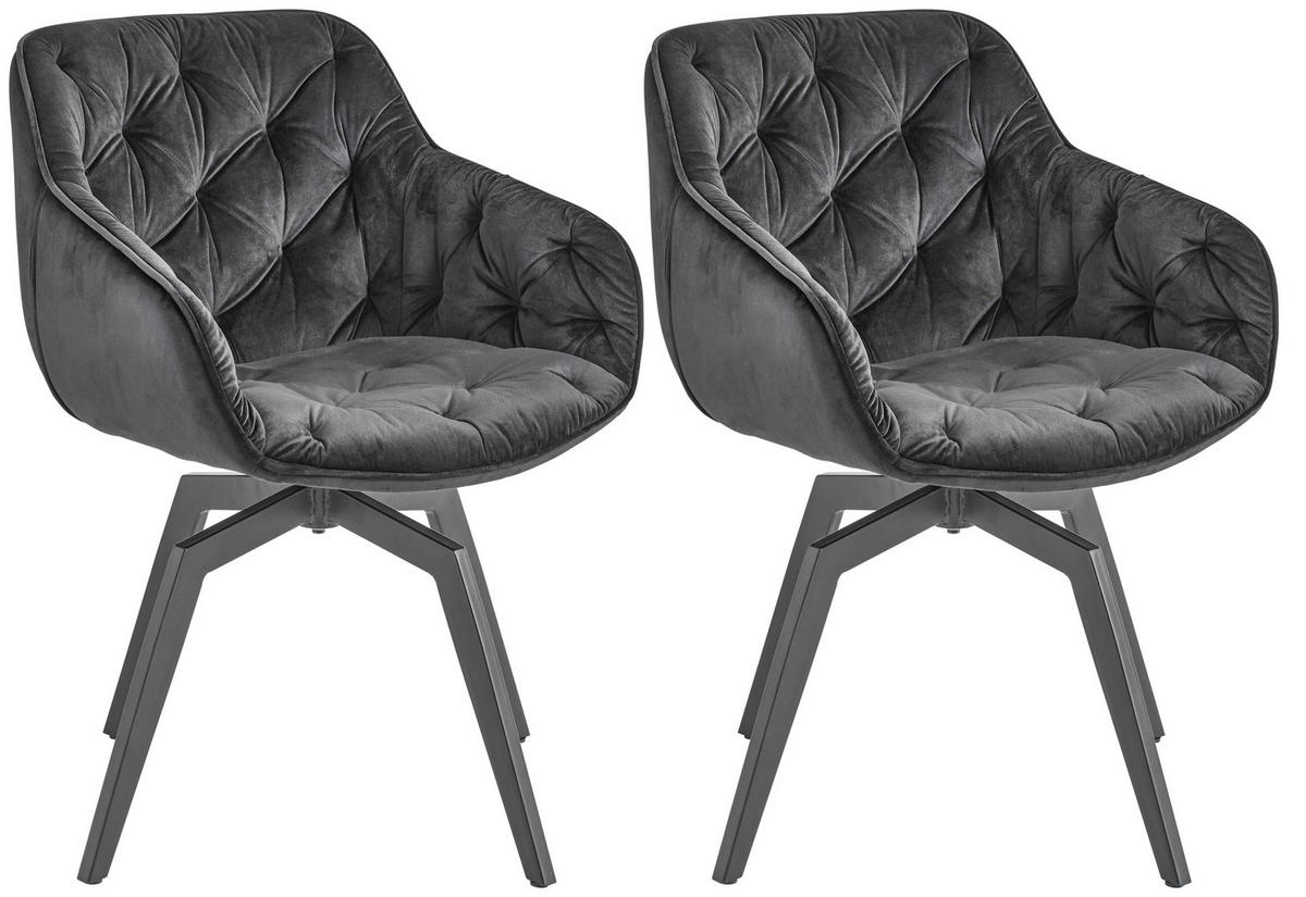 ARMLEHNSTUHL-SET 2 Stück  in Eisen Samt  - Schwarz, MODERN, Holz/Textil (58/83/63cm) - Livetastic