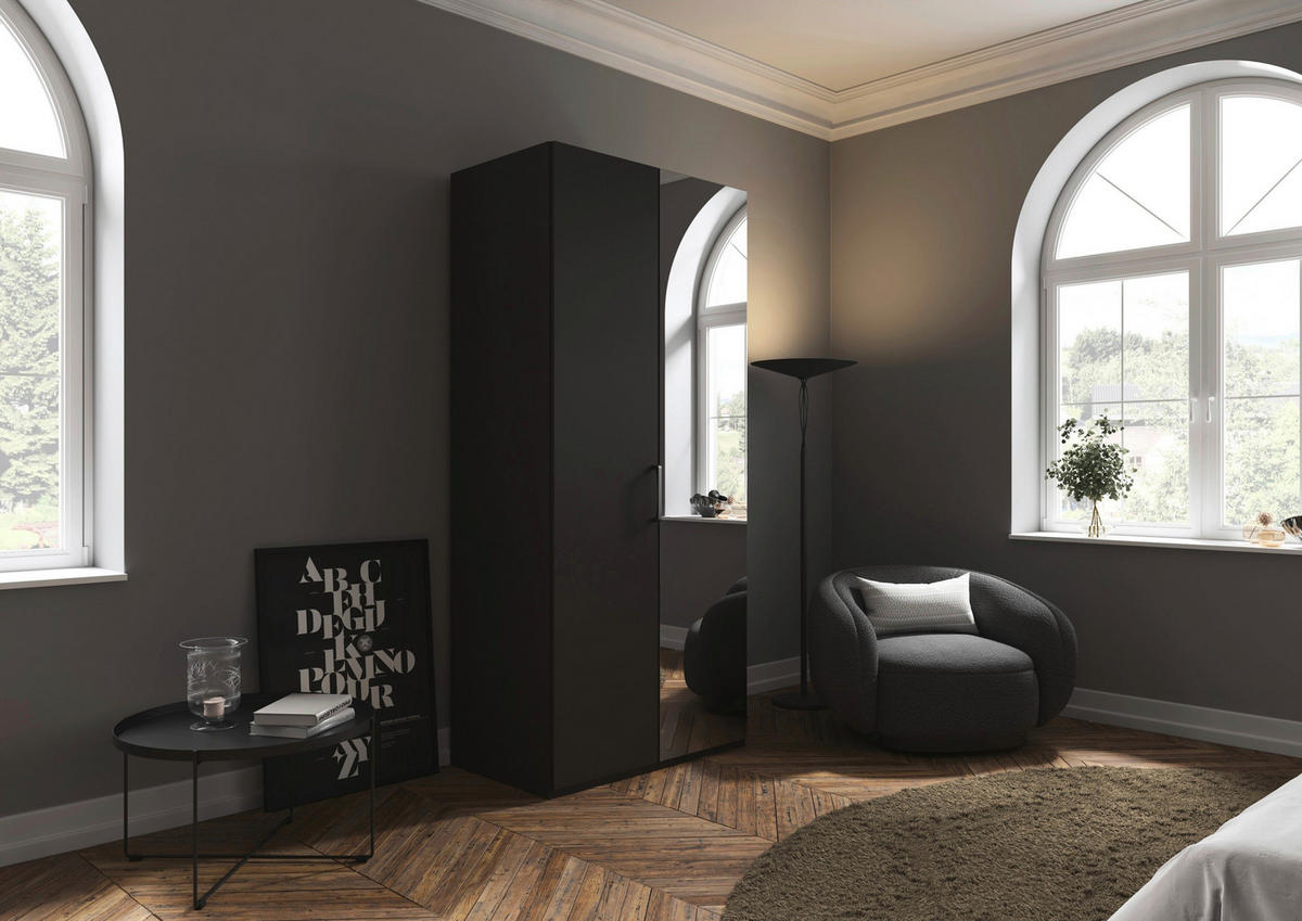 DREHTÜRENSCHRANK 101/223/61 cm,  in Graphitfarben, 2-türig  - Chromfarben/Edelstahlfarben, Basics, Glas/Holzwerkstoff (101/223/61cm) - Novel