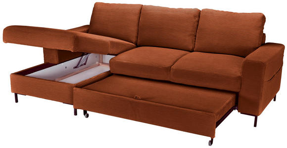 ECKSOFA Rostfarben Cord  - Rostfarben/Schwarz, KONVENTIONELL, Textil/Metall (150/240cm) - Carryhome