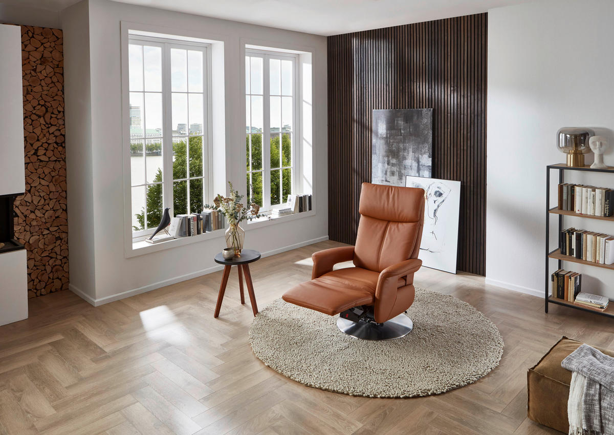 RELAXSESSEL in Leder Braun  - Edelstahlfarben/Braun, Design, Leder/Metall (78/112/85cm) - Cantus