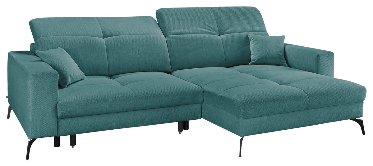 ECKSOFA Petrol Webstoff  - Petrol/Schwarz, KONVENTIONELL, Textil/Metall (285/180cm) - SetOne by Musterring