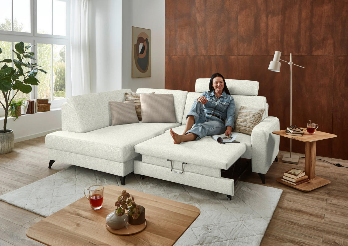ECKSOFA  Chenille Creme  - Creme/Schwarz, Design, Textil/Metall (182/239cm) - Beldomo Comfort