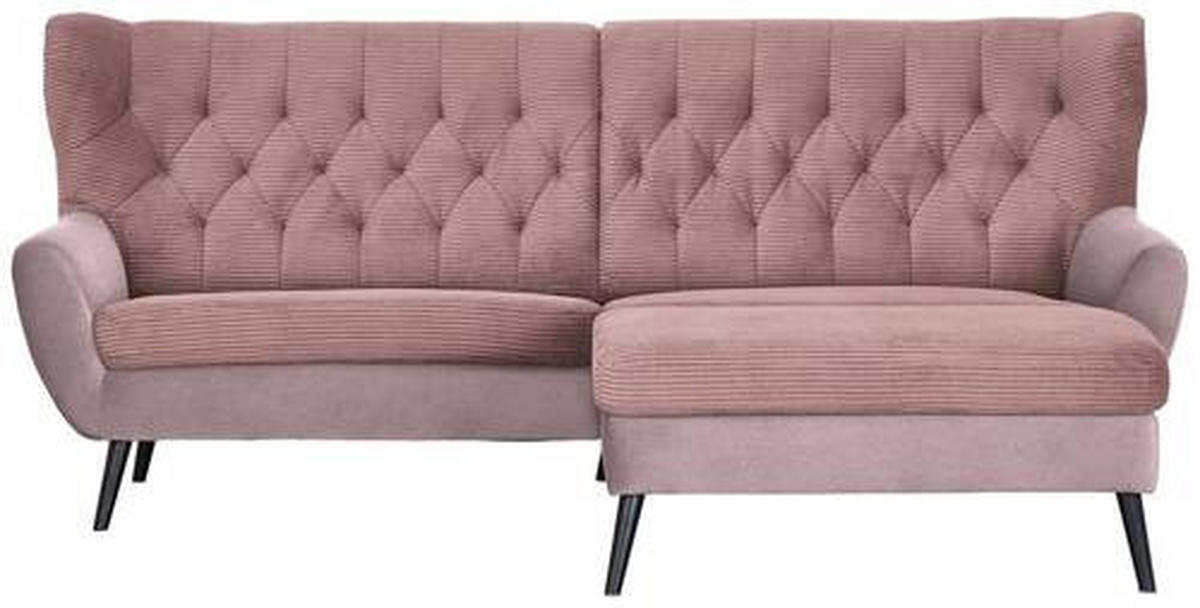 ECKSOFA Rosa Cord  - Schwarz/Rosa, Design, Holz/Textil (237/165cm) - Stylife
