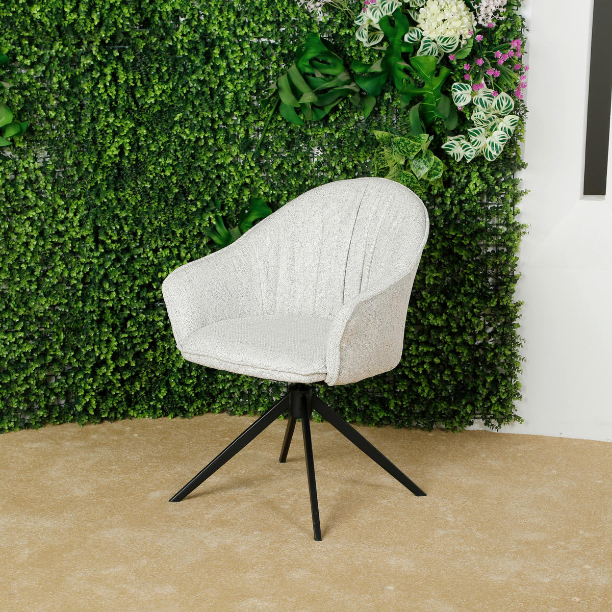 ARMLEHNSTUHL  Sitzfläche 360° drehbar, automatische Rückholfunktion Webstoff  - Creme/Schwarz, Design, Textil/Metall (66/83/64cm) - Novel