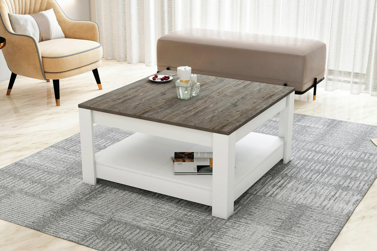 KONFERENČNÝ STOLÍK, biela, tmavý dub, kompozitné drevo, 89/89/45 cm - biela/tmavý dub, Design, kompozitné drevo (89/89/45cm) - Livetastic