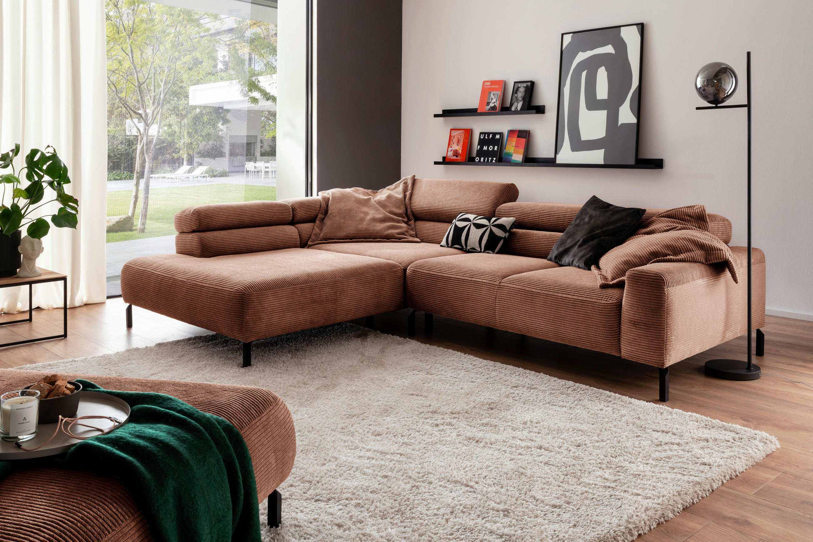 ECKSOFA inkl. Funktion Rostfarben Cord  - Rostfarben/Schwarz, MODERN, Textil/Metall (219/309cm) - Pure Home Lifestyle