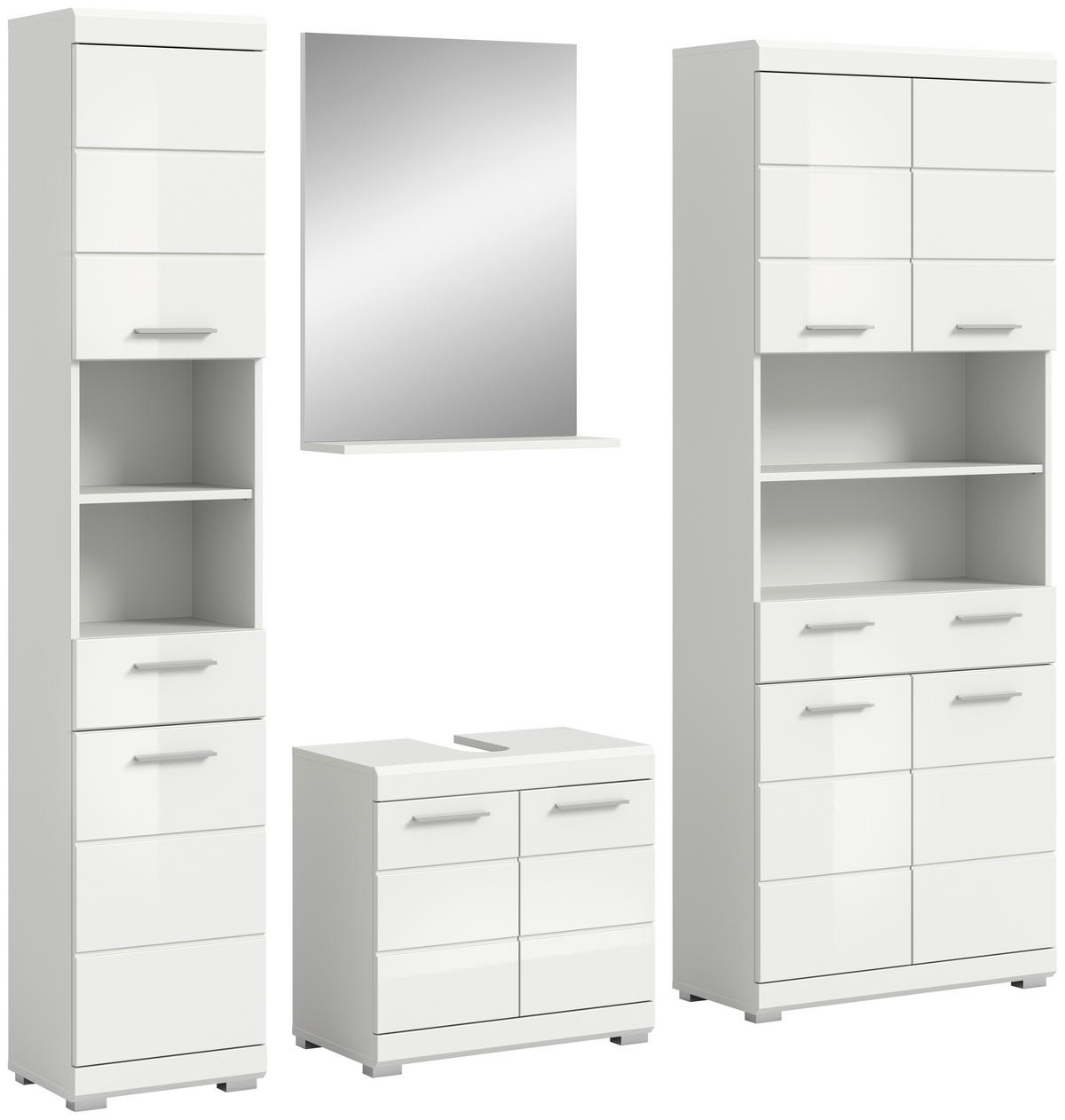 BADEZIMMER 5-teilig  in 171 cm  - Weiß Hochglanz/Silberfarben, MODERN, Holzwerkstoff/Kunststoff (171cm) - MID.YOU