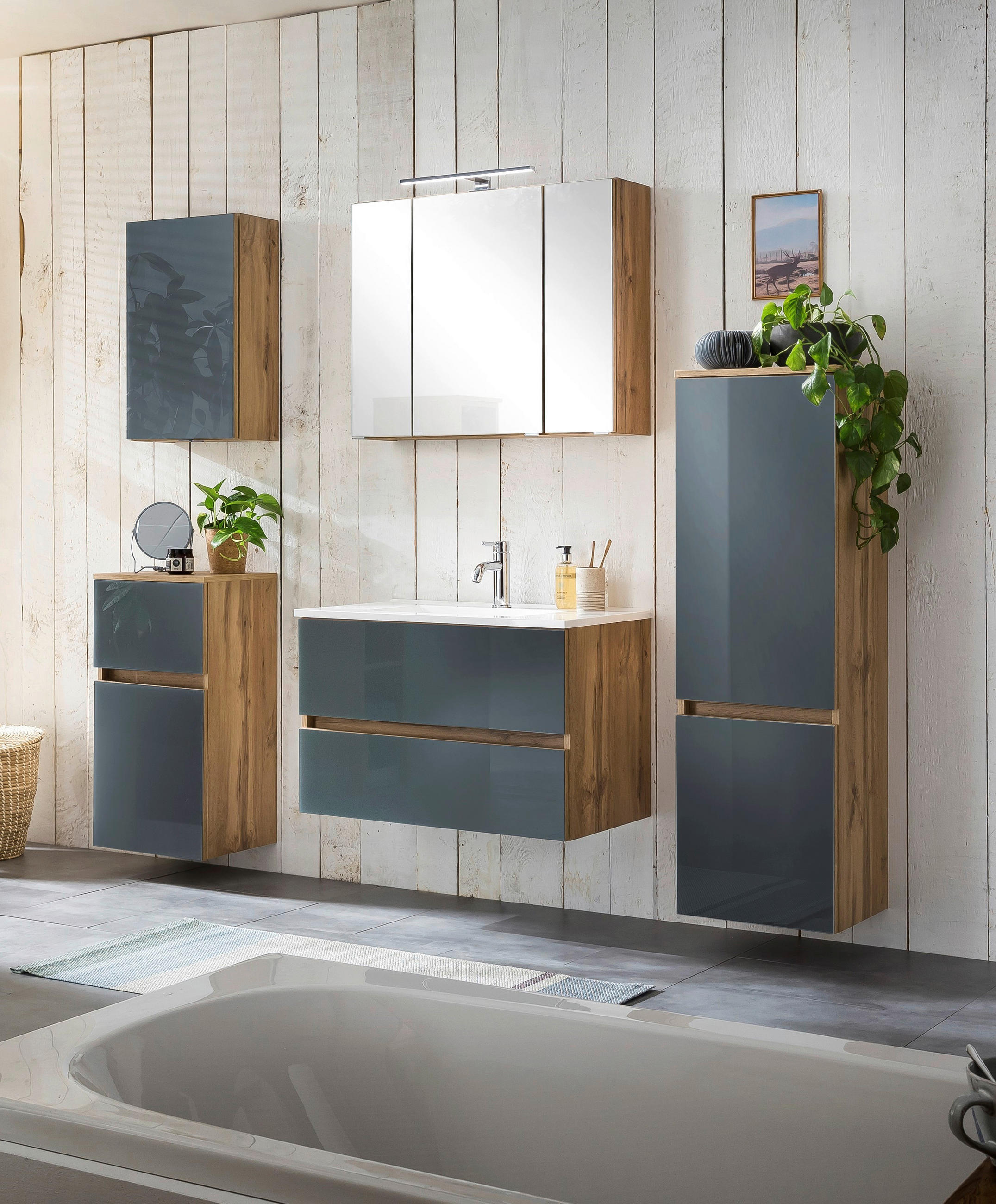 BADEZIMMER in 160 cm - Eichefarben/Weiß, KONVENTIONELL, Glas/Holzwerkstoff (160cm) - Held