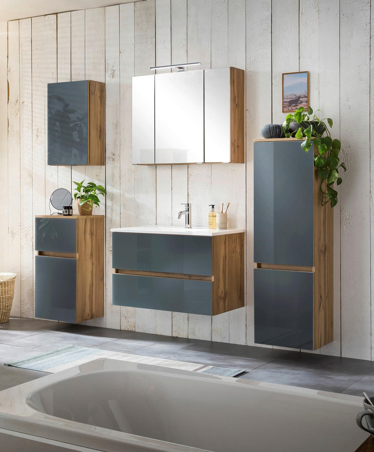 BADEZIMMER  in 160 cm  - Eichefarben/Weiß, KONVENTIONELL, Glas/Holzwerkstoff (160cm) - Held