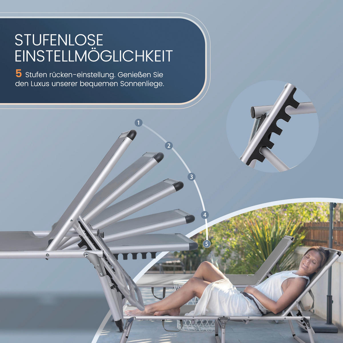 STRANDLIEGE - Taupe/Silberfarben, Basics, Textil/Metall (190/73/62cm) - Modante