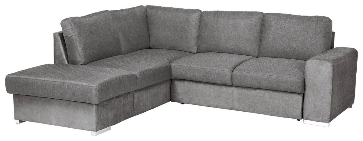 ECKSOFA Grau Mikrofaser Rückenkissen, Bettkasten, Schlaffunktion, Rücken echt  - Chromfarben/Grau, KONVENTIONELL, Textil/Metall (213/248cm) - MID.YOU