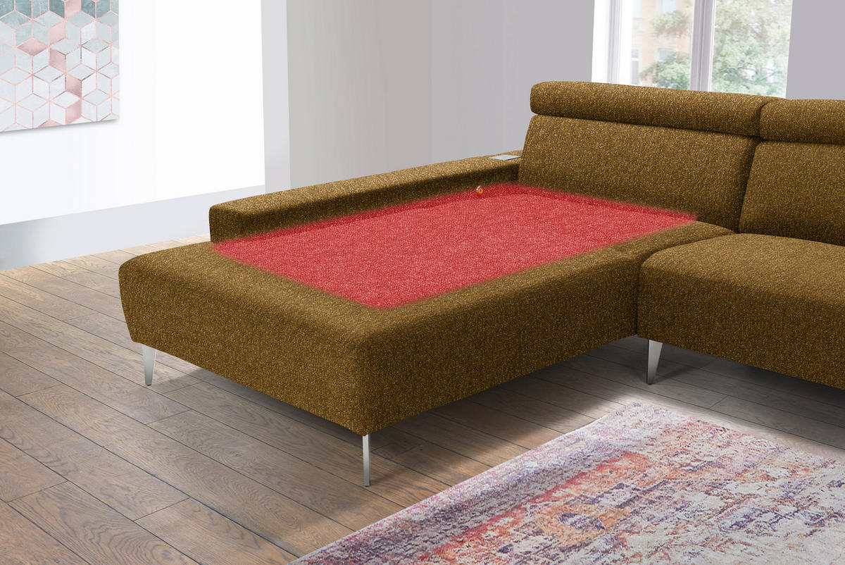 ECKSOFA  in Mikrovelours Senfgelb  205/308 cm  - Senfgelb/Alufarben, Design, Textil/Metall (205/308cm) - Sedda