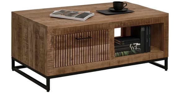 COUCHTISCH Mangoholz massiv 110/60/45 cm rechteckig Naturfarben - Schwarz/Naturfarben, Design, Holz/Metall (110/60/45cm) - Carryhome