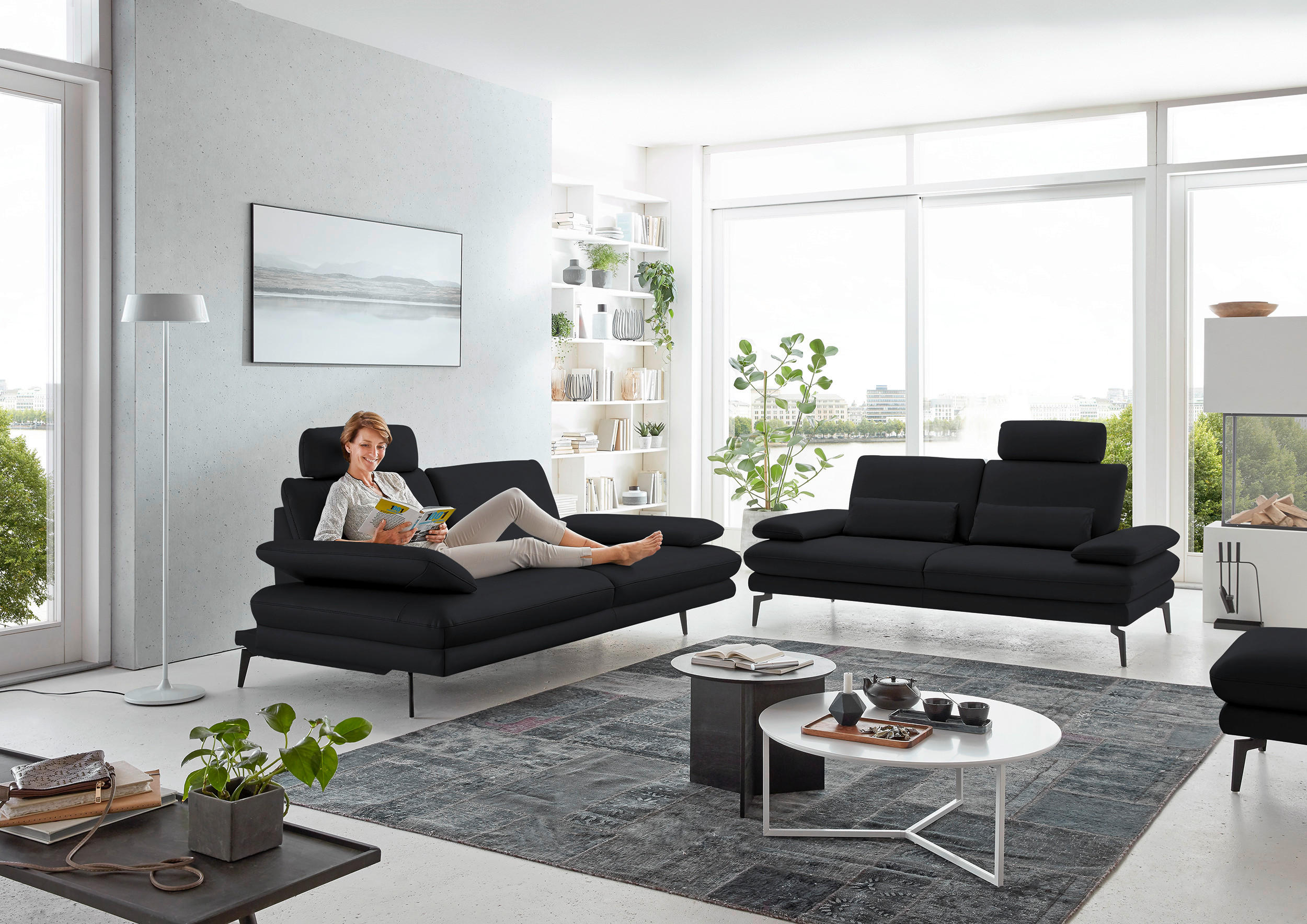 2,5-SITZER in Echtleder Anthrazit  - Anthrazit/Schwarz, Design, Leder/Metall (196/86/104cm) - Dieter Knoll