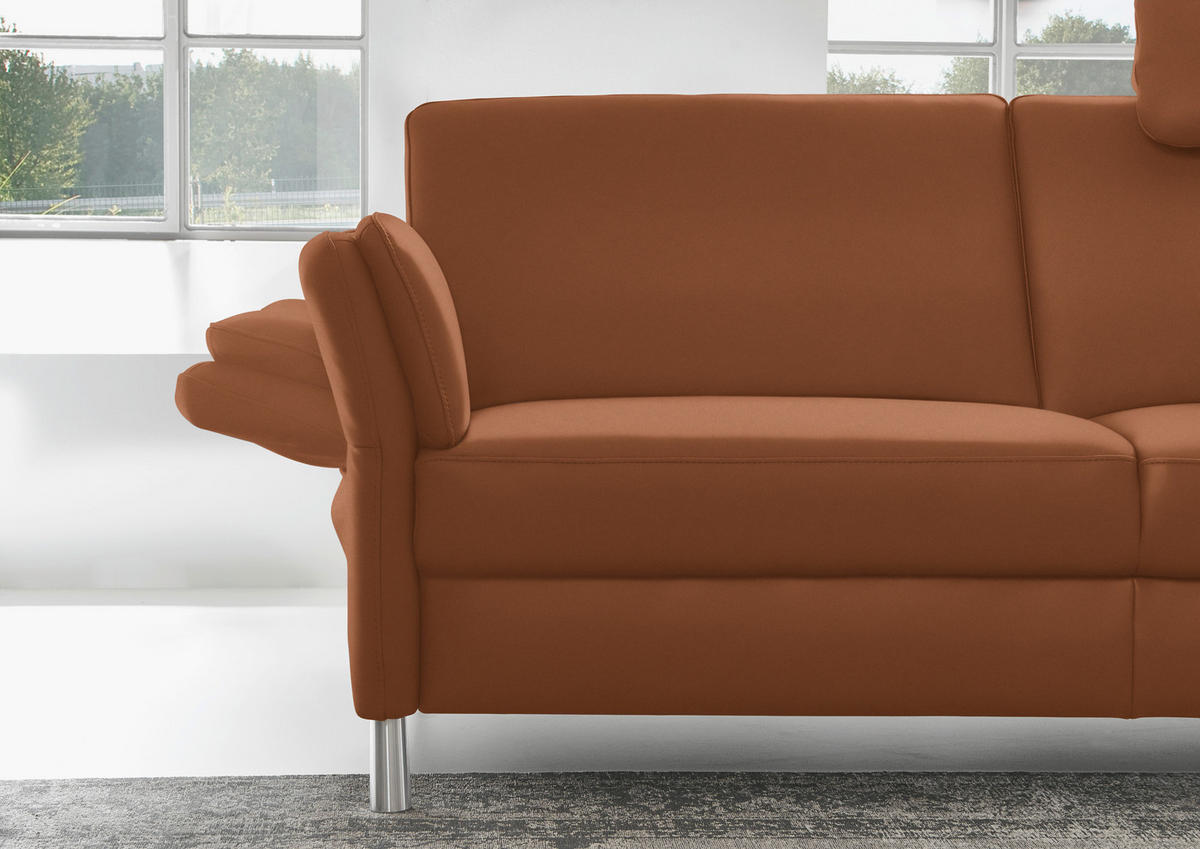 2,5-SITZER in Echtleder Cognac  - Cognac/Alufarben, Design, Leder/Metall (164/82/99cm) - Dieter Knoll