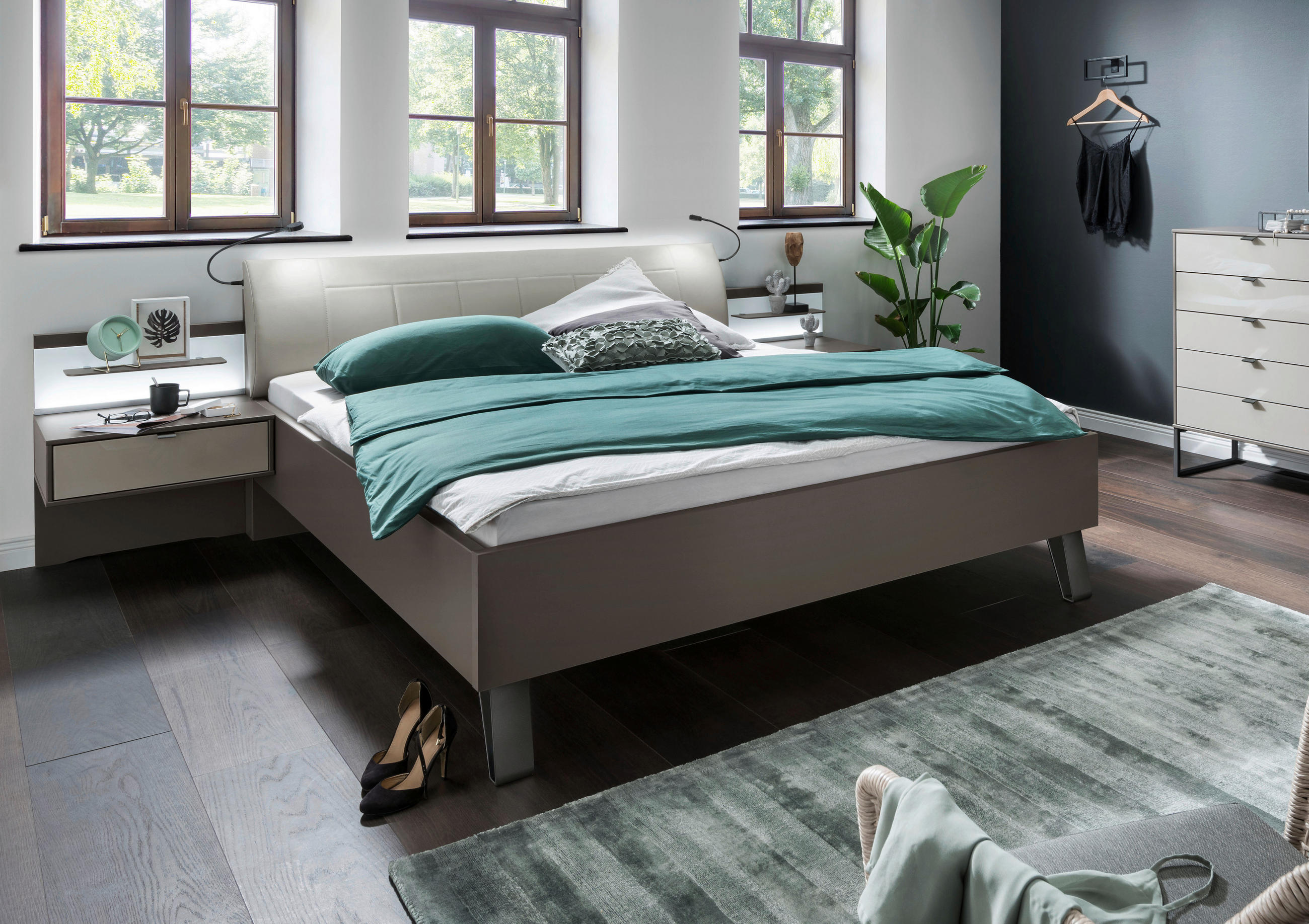 BETT 180/200 cm  in Schieferfarben, Hellgrau, Graubraun   - Schieferfarben/Graubraun, Konventionell, Holzwerkstoff/Textil (180/200cm) - Dieter Knoll