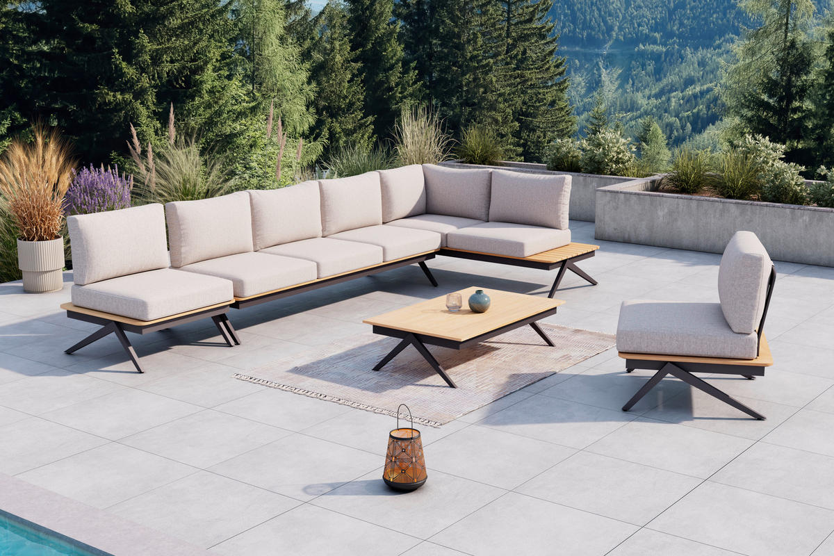 ENSEMBLE LOUNGE 3-teilig  - Anthrazit/Naturfarben, Modern, Holz/Textil (286/166cm) - Amatio