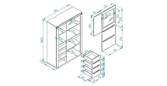 HIGHBOARD Kernbuche 98,4/139,6/37,7 cm - Kernbuche/Grau, KONVENTIONELL, Glas/Holz (98,4/139,6/37,7cm) - Voleo