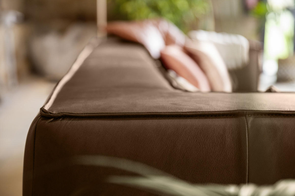 VIERSITZER-SOFA Dunkelbraun Echtleder  - Dunkelbraun/Schwarz, MODERN, Leder/Kunststoff (300/66/104cm) - Chilliano