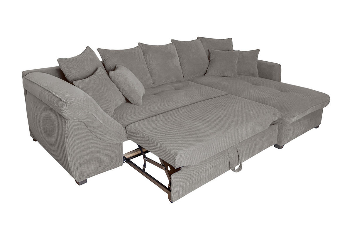 ECKSOFA LORENZO Grau Struktur Liegefläche im Originalstoff  - Schwarz/Grau, Design, Textil/Metall (302/188cm) - P & B