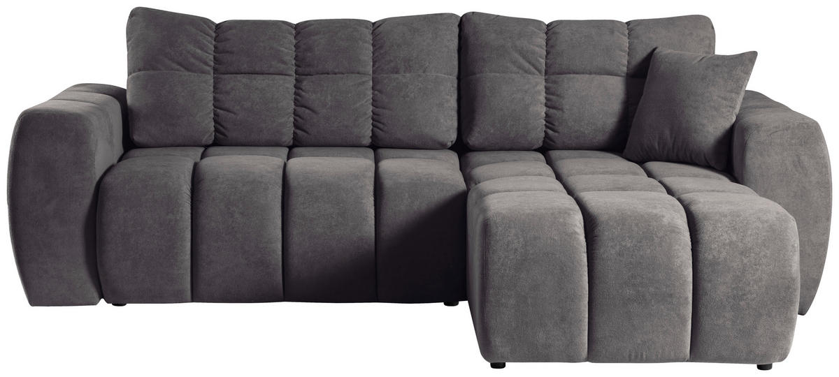 ECKSOFA FERANO Grau Velours  - Schwarz/Grau, Design, Kunststoff/Textil (253/172cm) - Livetastic