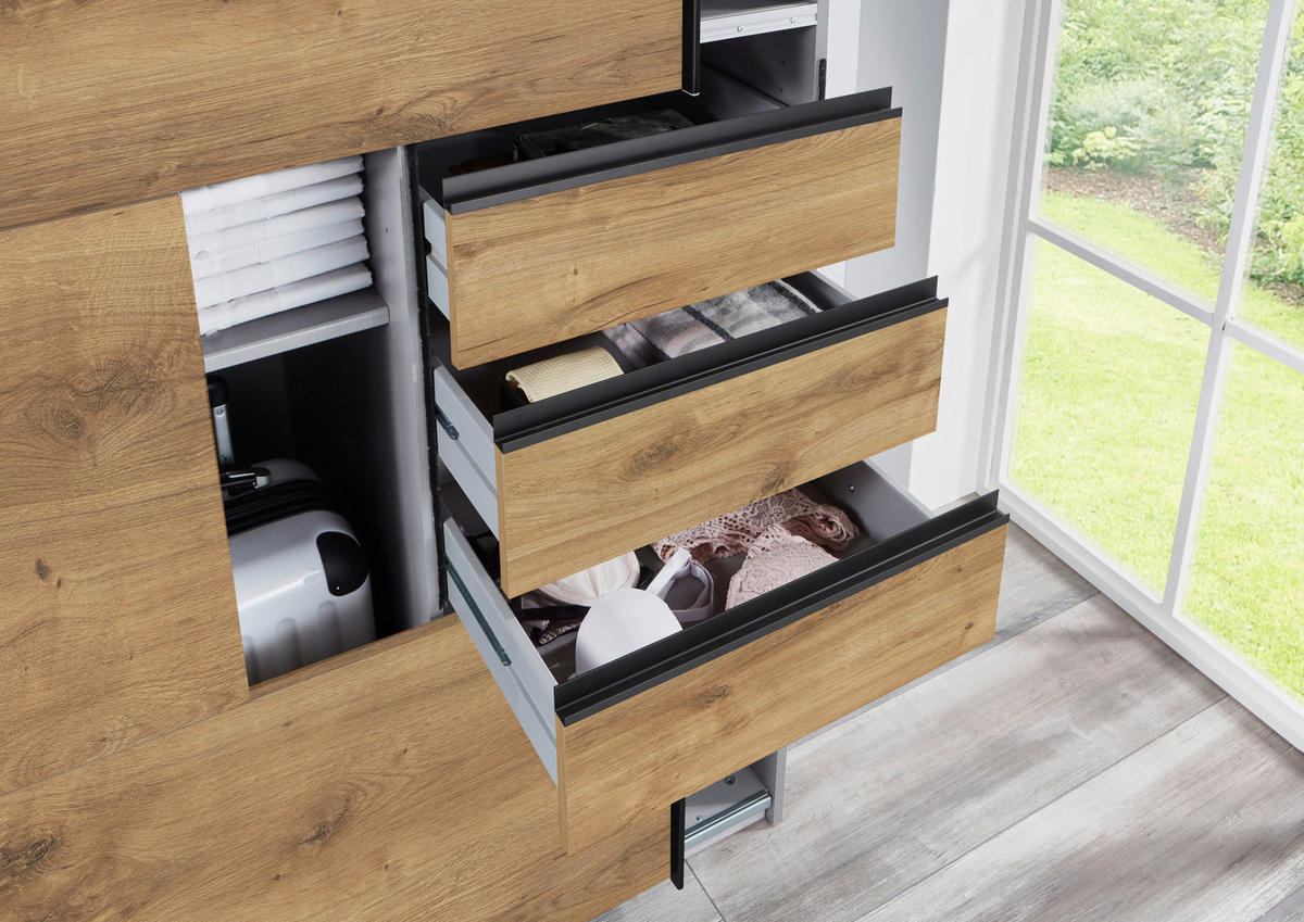 ORMAR S KLIZNIM VRATIMA boje hrasta, prozirno   - boje hrasta/prozirno, Moderno, drvni materijal/metal (225/210/64cm) - Modern Living