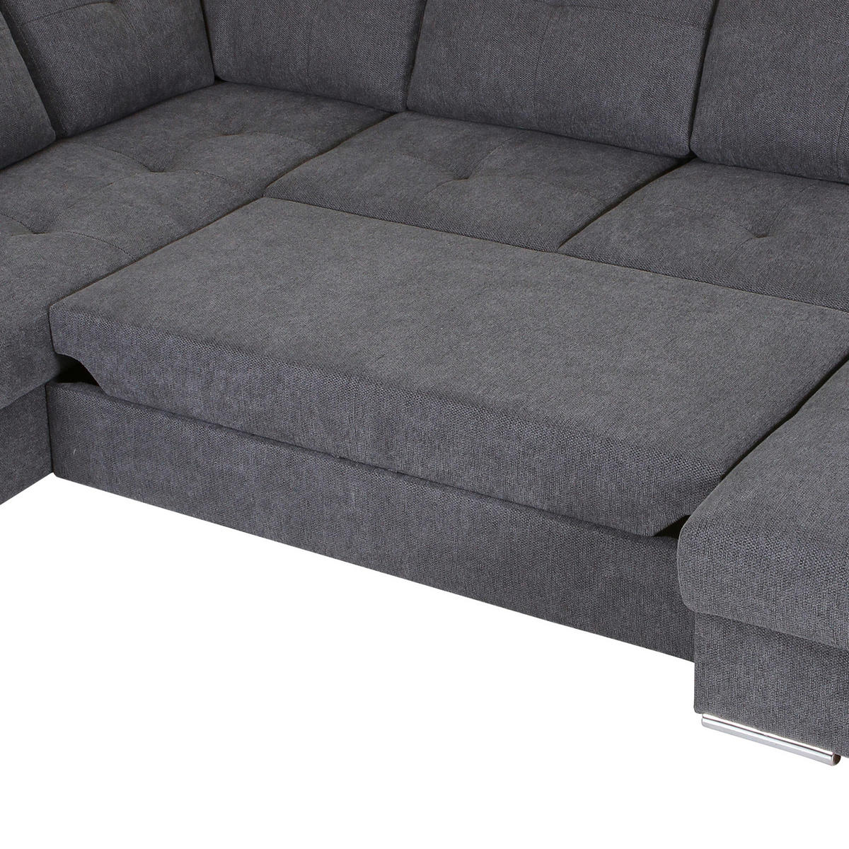 WOHNLANDSCHAFT Dunkelgrau Flachgewebe  - Chromfarben/Dunkelgrau, KONVENTIONELL, Kunststoff/Textil (217/338/180cm) - Hom`in