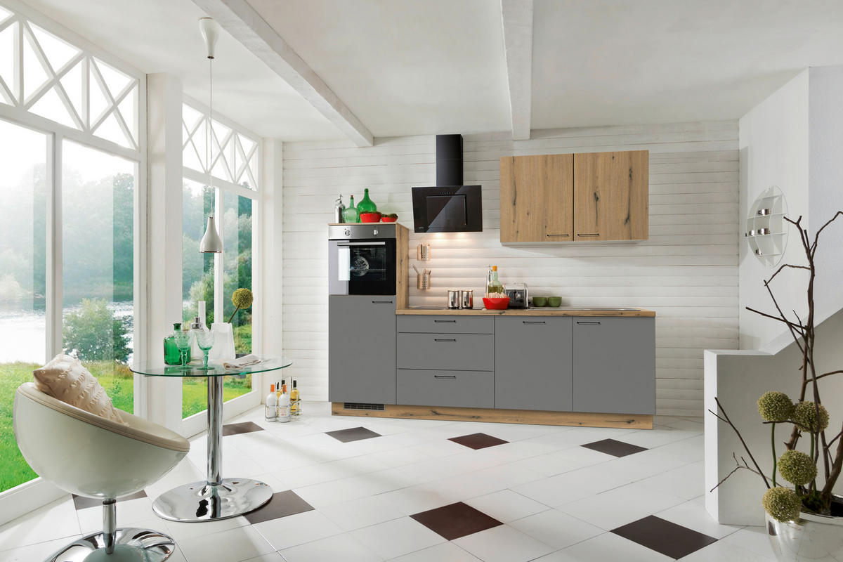 KÜCHENBLOCK 270 cm   in Anthrazit, Eichefarben  - Eichefarben/Anthrazit, KONVENTIONELL, Holzwerkstoff/Metall (270cm) - Welnova