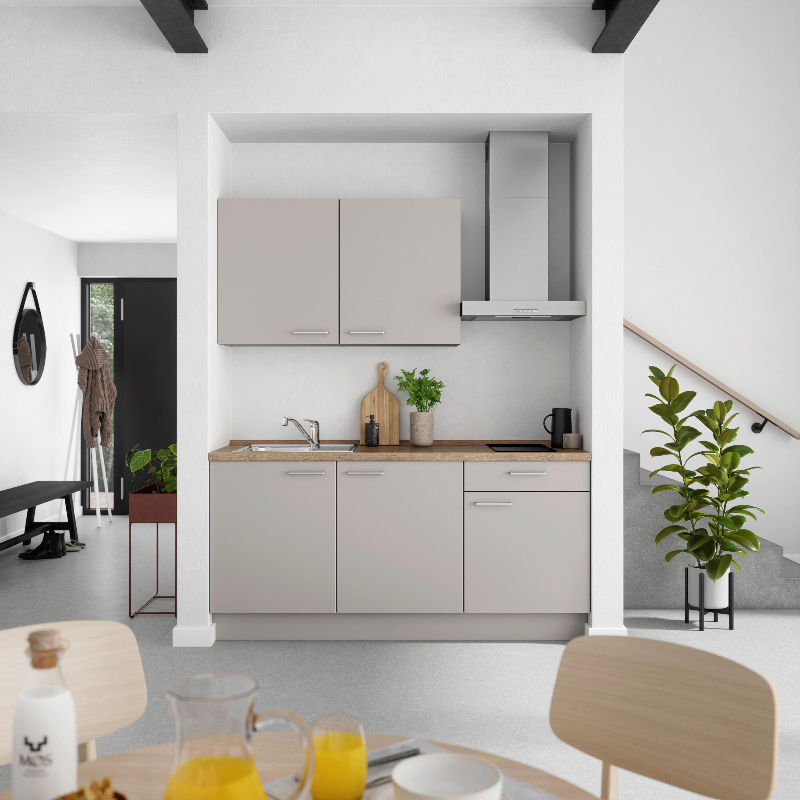 KÜCHENBLOCK 180 cm   in Grau, Eiche dunkel  - Eiche dunkel/Edelstahlfarben, MODERN, Holzwerkstoff/Metall (180cm) - Nobilia