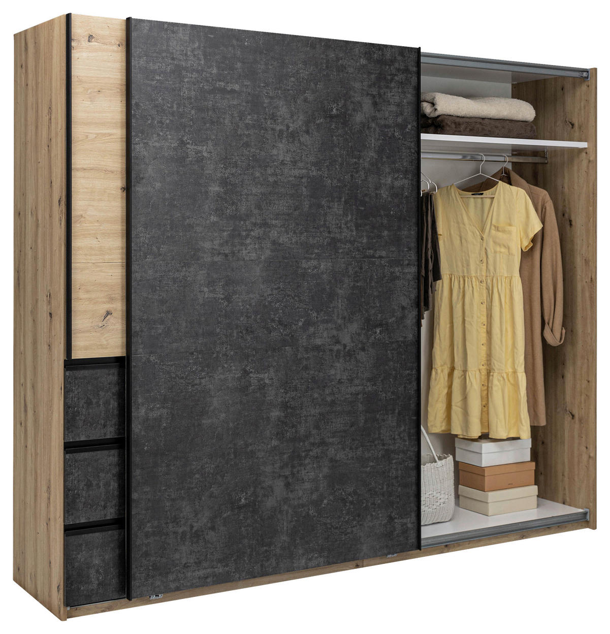 SCHIEBETÜRENSCHRANK 250/205/61,5 cm 2-türig Taupe, Eiche Artisan  - Taupe/Schwarz, MODERN, Holzwerkstoff/Metall (250/205/61,5cm) - MID.YOU