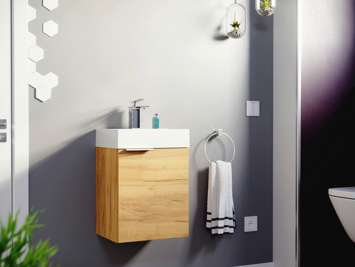 GÄSTEBAD - Eichefarben/Silberfarben, MODERN, Holzwerkstoff/Stein (40cm) - MID.YOU