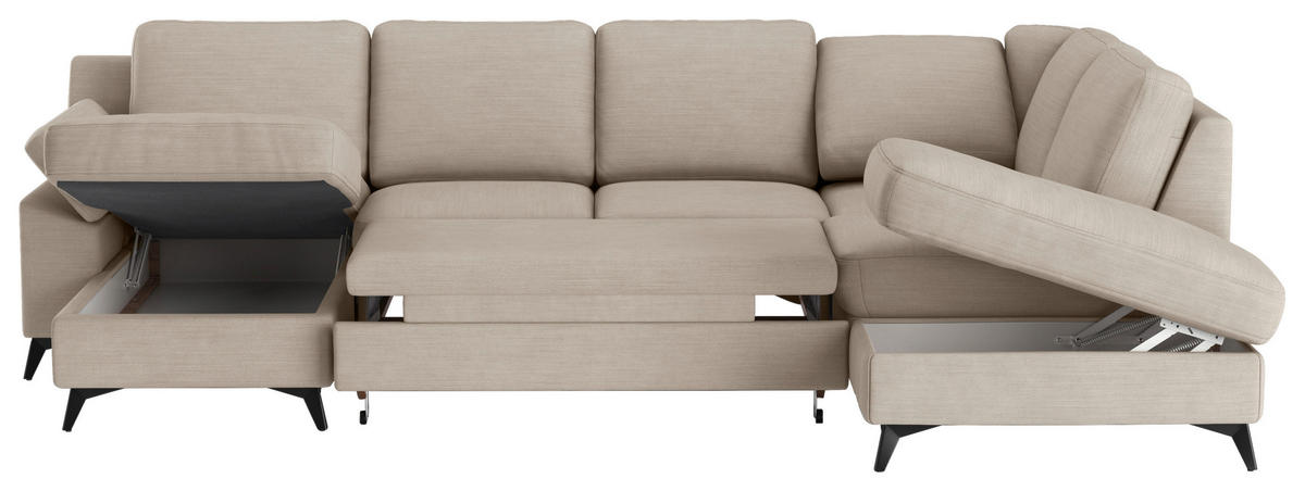 WOHNLANDSCHAFT in Flachgewebe Beige  - Beige/Schwarz, Konventionell, Textil/Metall (156/309/204cm) - Cotta