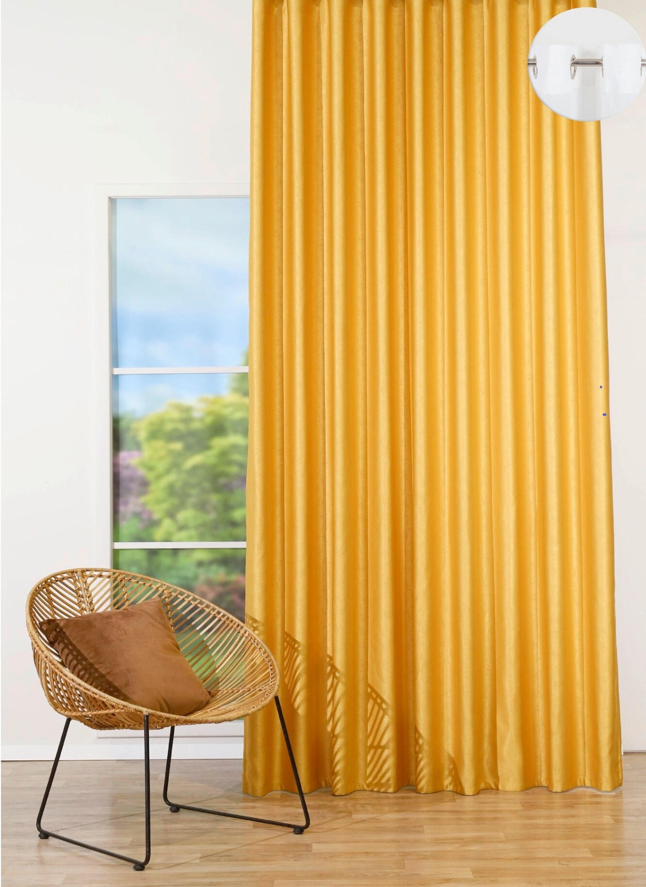 Draperie Confecționată black-out (nu permite trecerea luminii)  - galben muștar, Basics, textil (24/31/4cm)