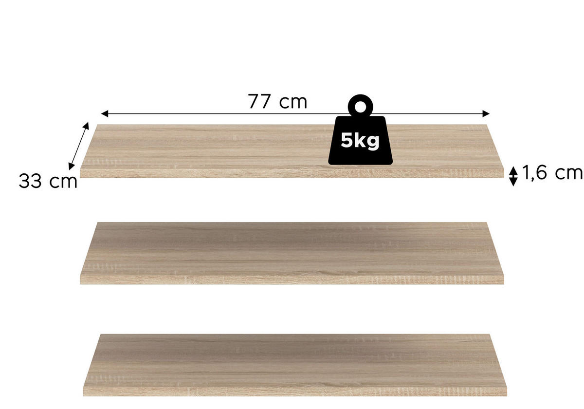 EINLEGEBODENSET 77/2/33 cm  - Sonoma Eiche, MODERN, Holzwerkstoff (77/2/33cm) - Livetastic