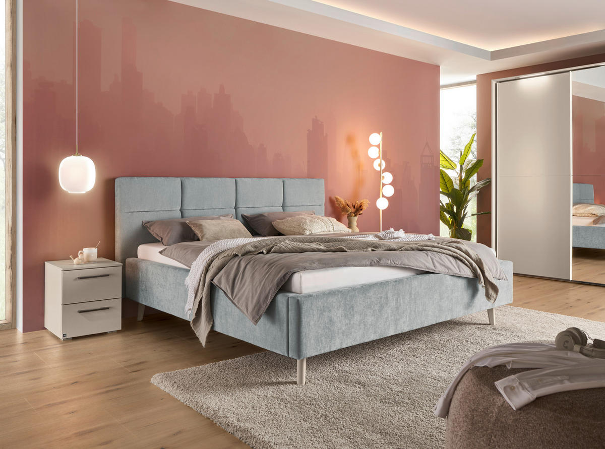 POLSTERBETT 180/200 cm,  in Hellblau,  - Sandfarben/Hellblau, KONVENTIONELL, Holz/Textil (180/200cm) - SetOne by Musterring