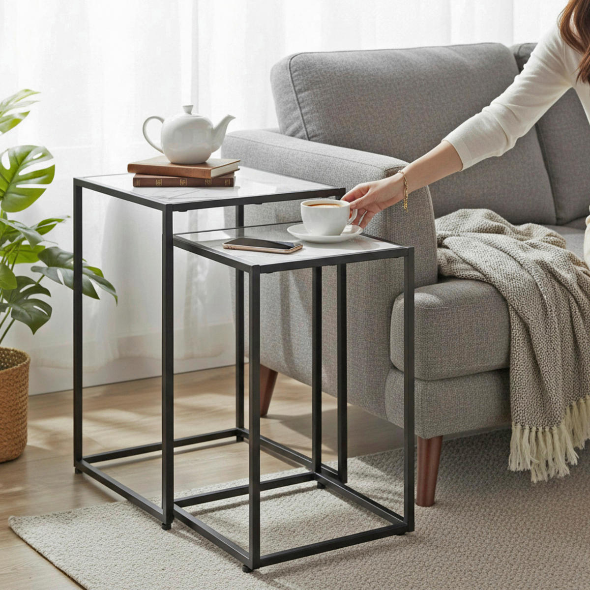 BEISTELLTISCHSET quadratisch Schwarz, Weiß  - Schwarz/Weiß, Trend, Holzwerkstoff/Metall (28/33/28/33/43/50cm)