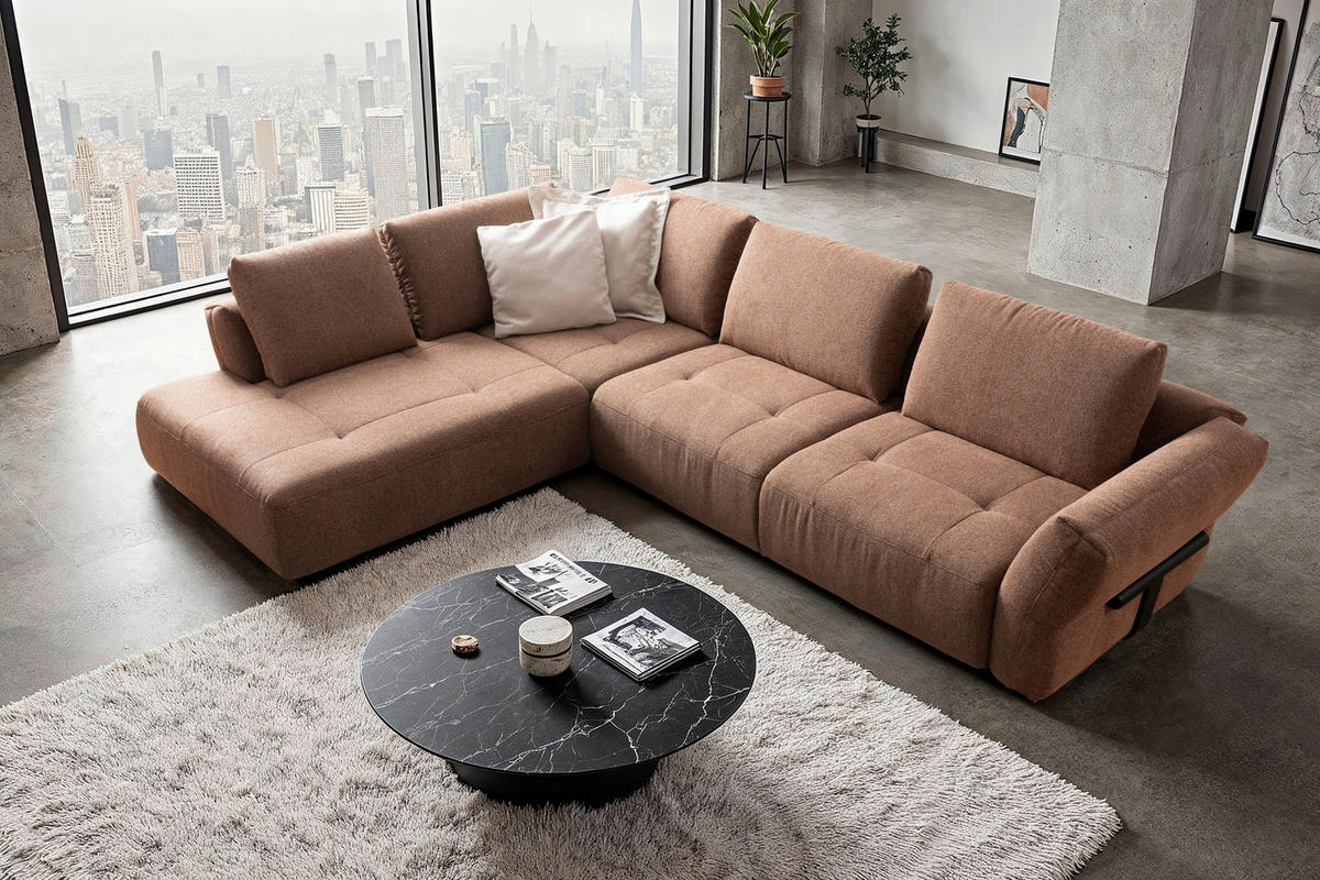 ECKSOFA Kupferfarben Chenille  - Schwarz/Kupferfarben, KONVENTIONELL, Holz/Textil (234/324cm) - Belluti