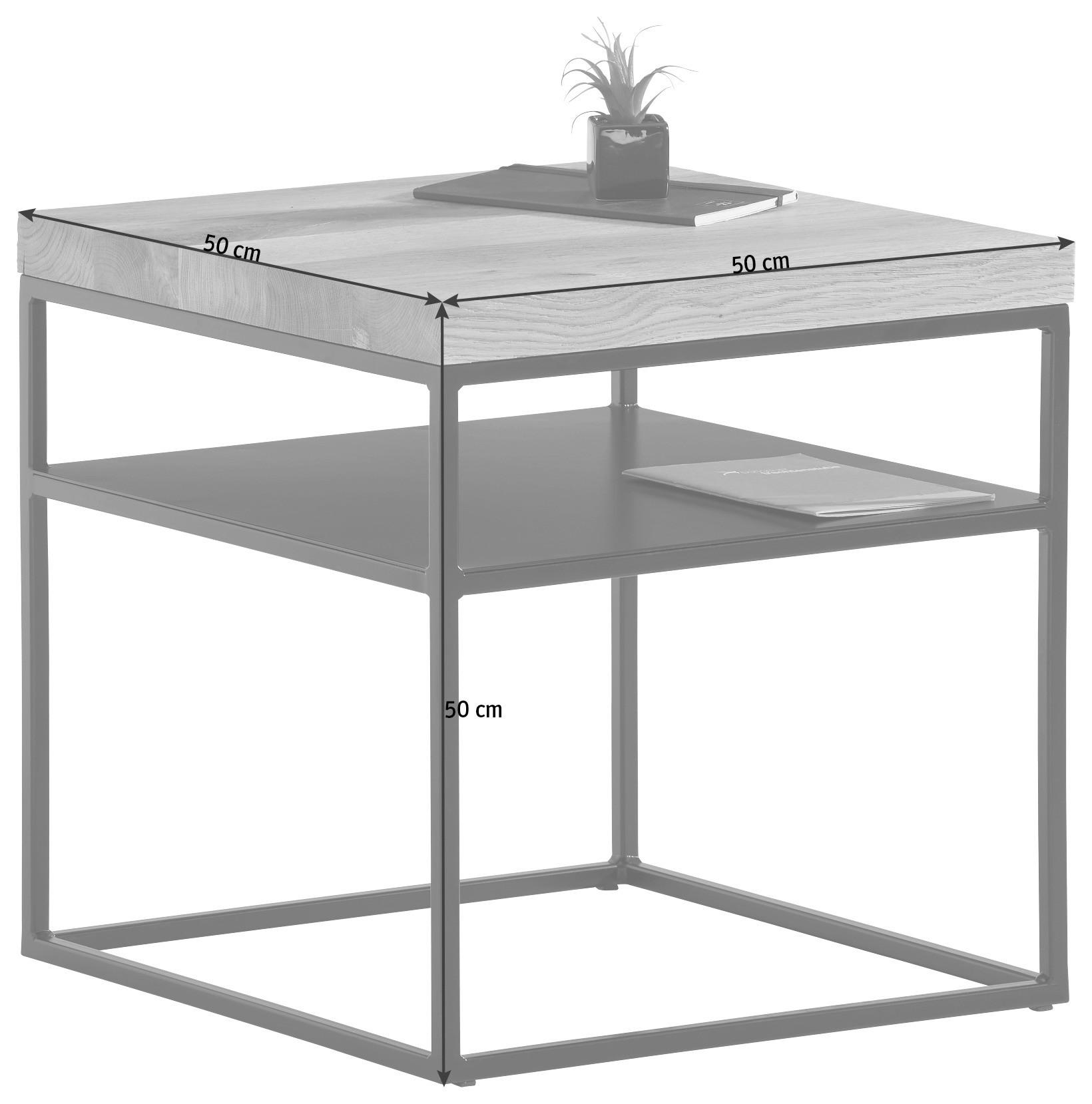 COUCHTISCH Eiche massiv quadratisch Schwarz, Eichefarben 50/50/50 cm  - Eichefarben/Schwarz, Design, Holz/Metall (50/50/50cm) - Novel