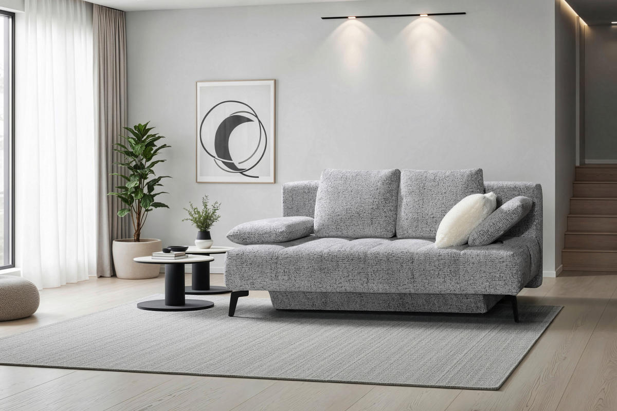 KANAPÉÁGY textil szürke  - fekete/szürke, Design, textil/fém (209-235/90/100cm) - Novel