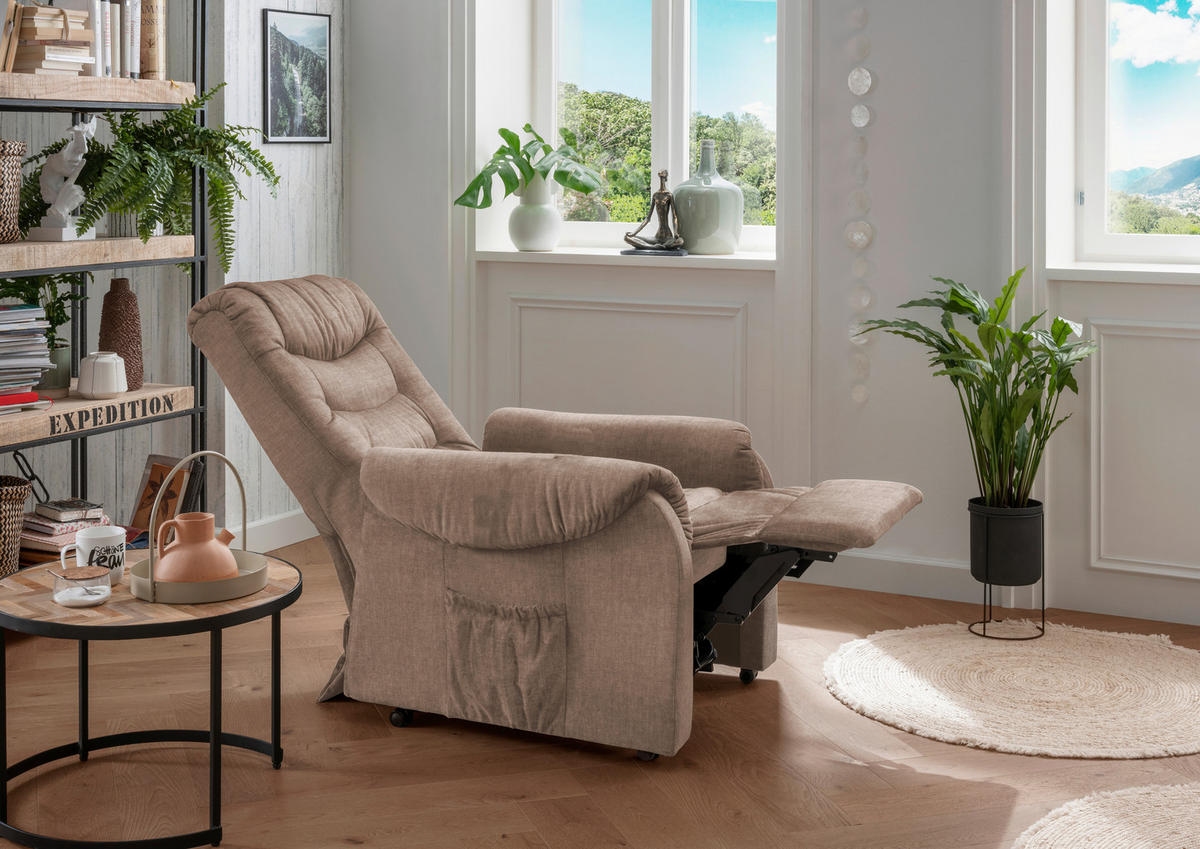 FERNSEHSESSEL  mit Fußteilverstellung, Rücken echt Velours Hellbraun  - Hellbraun/Schwarz, Design, Kunststoff/Textil (78/107/93cm) - Livetastic