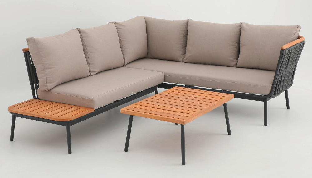 LOUNGEGARNITUR 3-teilig  229/200 cm  Teakholz massiv Aluminium  - Dunkelgrau/Beige, Design, Holz/Textil (229/200cm) - Ambia Garden