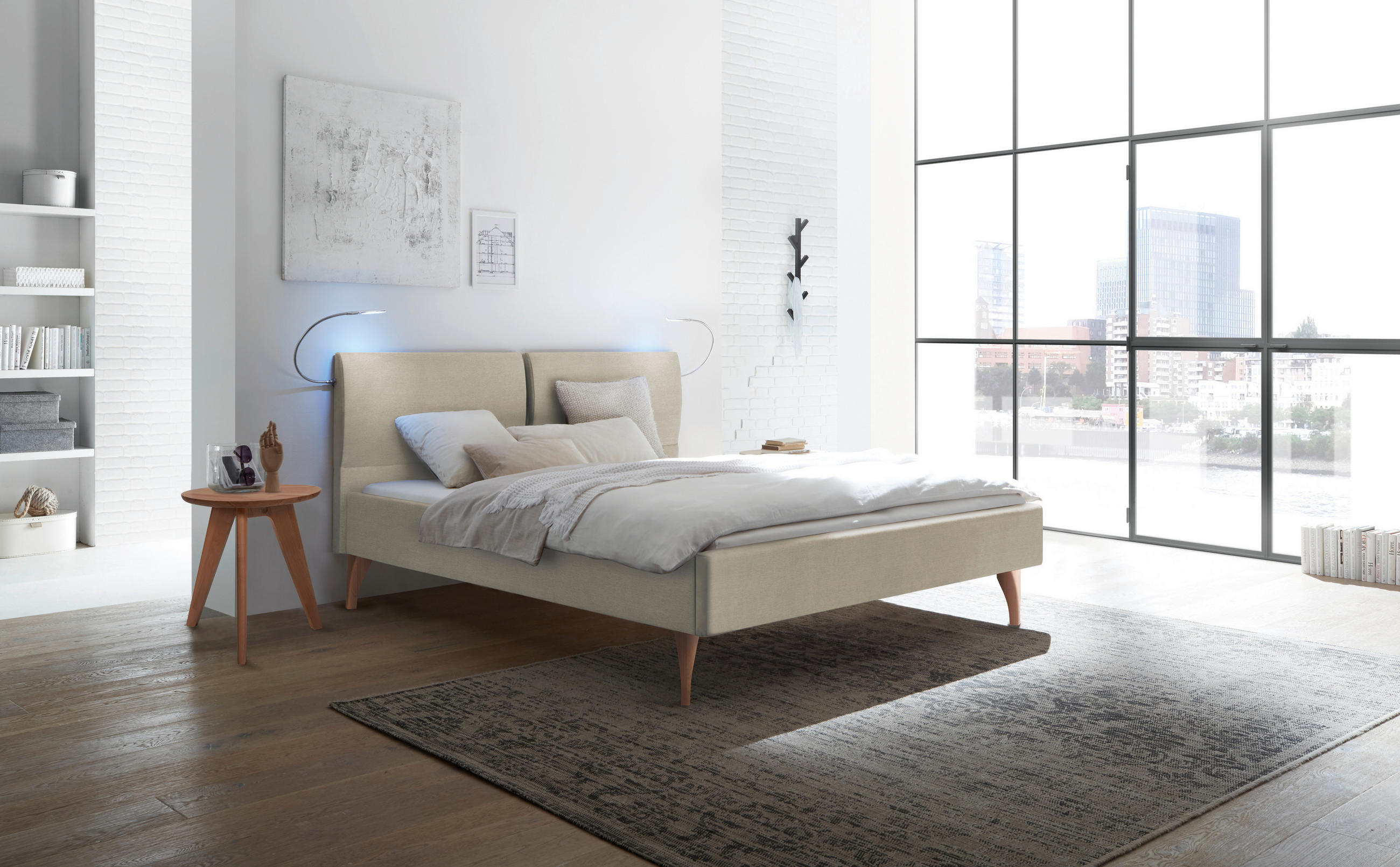 POLSTERBETT gepolstertes Kopfteil 180/200 cm  in Buchefarben, Beige  - Beige/Buchefarben, Design, Holz/Textil (180/200cm) - Hasena