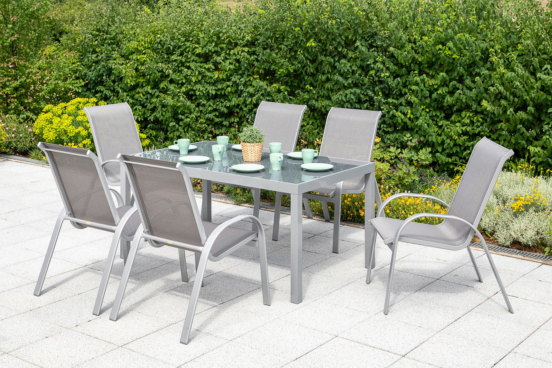 GARTENSET 7-teilig Aluminium 7-teilig  - Silberfarben/Braun, MODERN, Textil/Metall - Gardenson