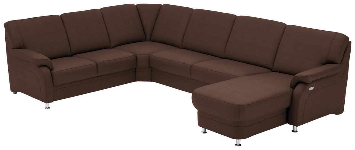 WOHNLANDSCHAFT Echtleder Mokka  - Alufarben/Mokka, Konventionell, Leder/Metall (239/329/165cm) - Beldomo Premium