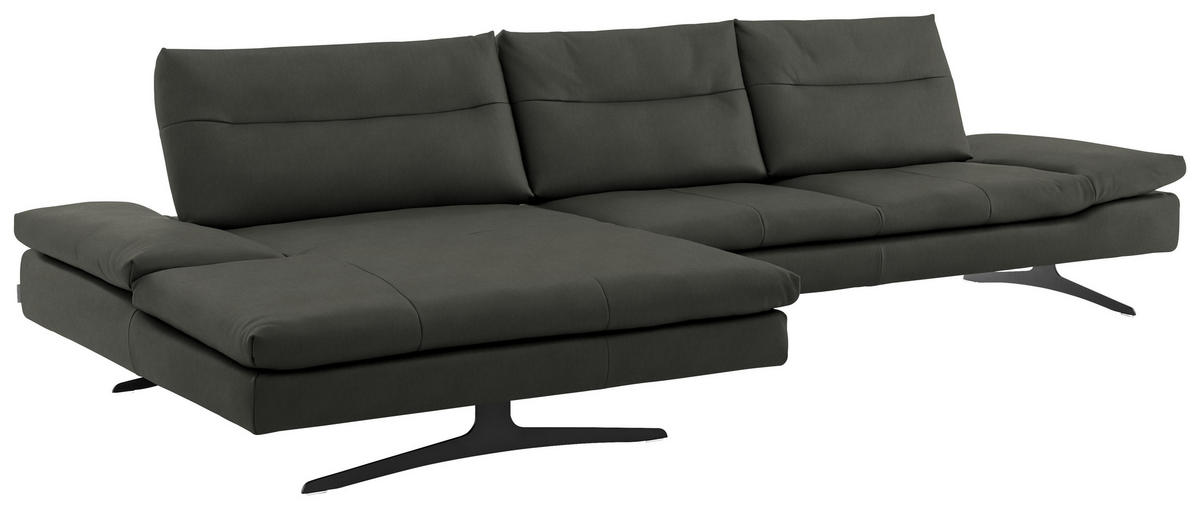 ECKSOFA in Echtleder Graphitfarben  158/342 cm  - Schwarz/Graphitfarben, MODERN, Leder/Metall (158/342cm) - Chilliano