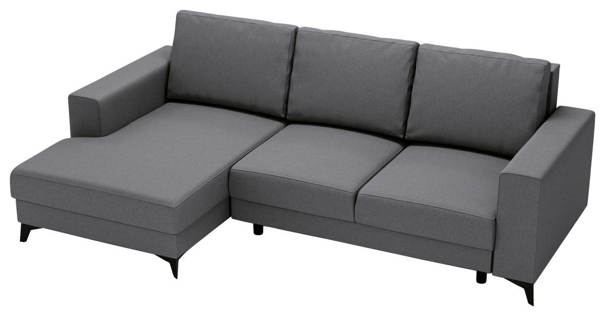 ECKSOFA in Flachgewebe Grau  - Schwarz/Grau, Design, Textil/Metall (156/244cm) - Livetastic