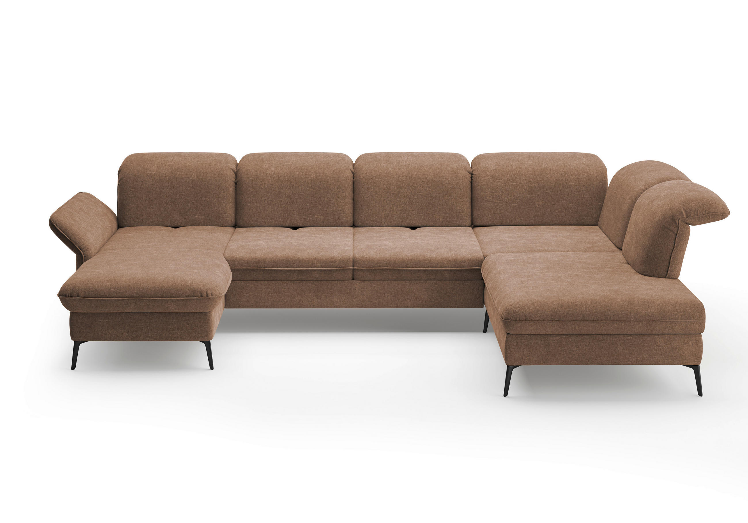 WOHNLANDSCHAFT in Flachgewebe Hellbraun  - Hellbraun/Schwarz, KONVENTIONELL, Textil/Metall (198/359/231cm) - Sit & More